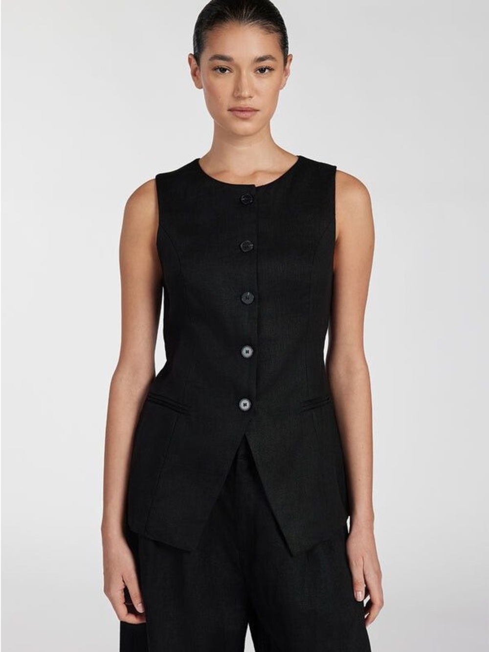 DISSH ALESSIA BLACK LINEN VEST